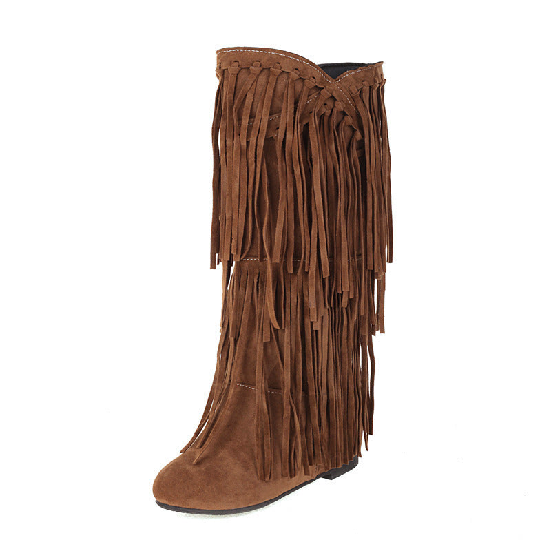 Women's Large Size Tassel Preppy Style Flat Women's Leather Boots