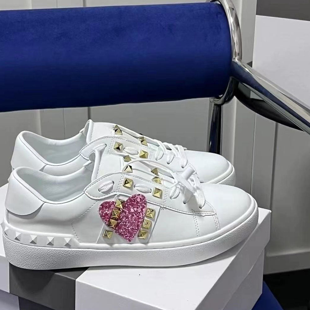 Men's & Women's Rivet Color Matching White Daily Couple Sier Men's Board Shoes