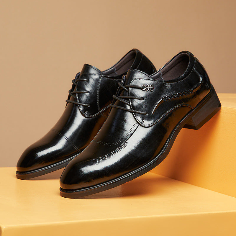 Men's Layer Cowhide Black Pointed Toe Business Leather Shoes