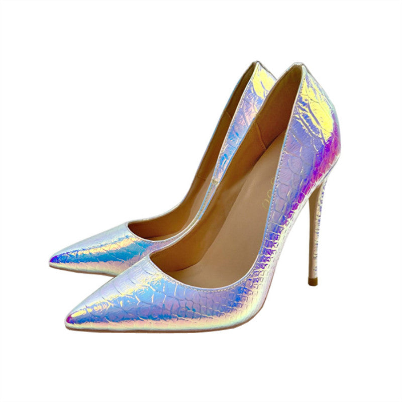White Snakeskin High Pointed Toe Stiletto Women's Fashion Shoes