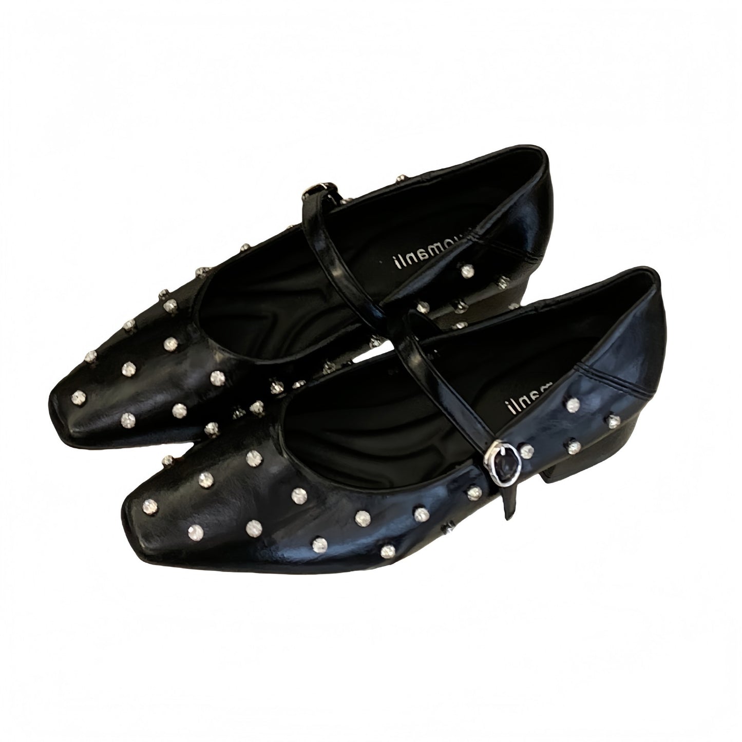 Women's Korean Style Rivet Low Mary Jane French Shallow Mouth Heels