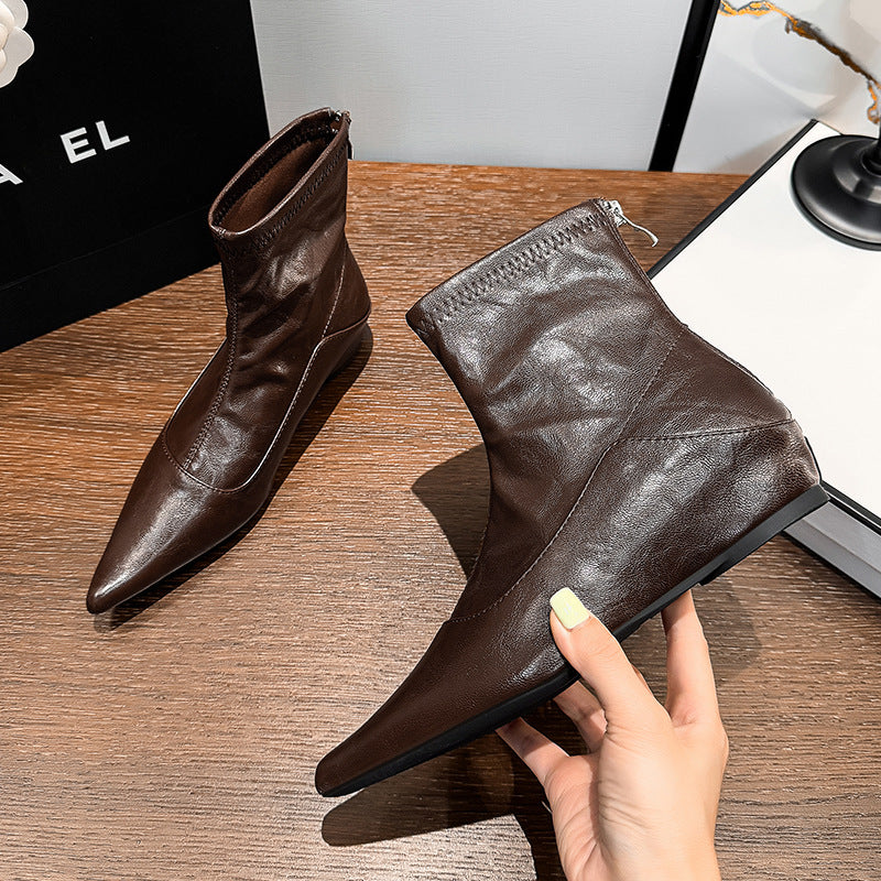 Women's Height Increasing Insole Pointed Toe Fashion French Women's Leather Boots