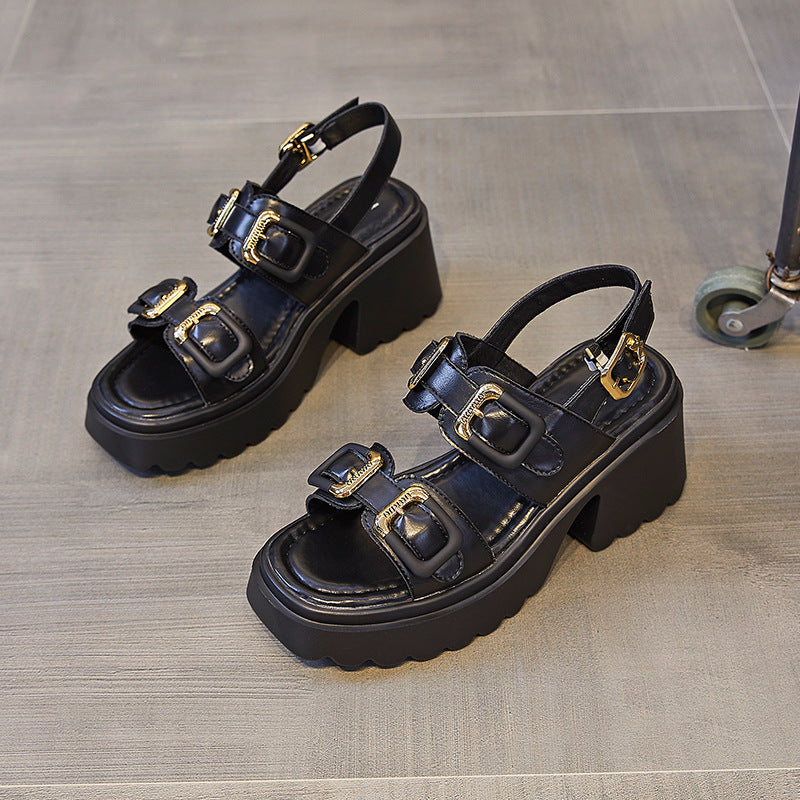 Women's Korean Style Thick Bottom Height Increasing Roman Sandals