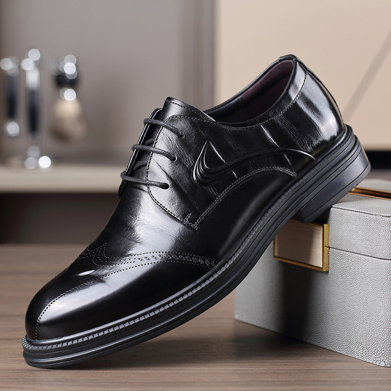 Men's Cowhide British Lace Up Breathable Business Formal Wear Leather Shoes