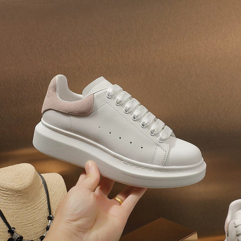 Women's Spring Mcqueen White Platform Height Increasing Leather Shoes