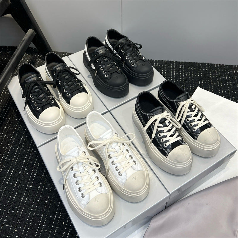 Cowhide Night Meteor Black White Contrast Color Women's Canvas Shoes