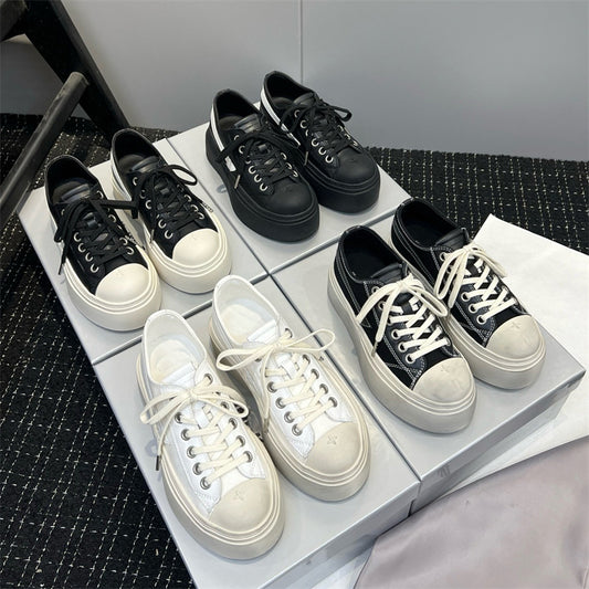 Cowhide Night Meteor Black White Contrast Color Women's Canvas Shoes