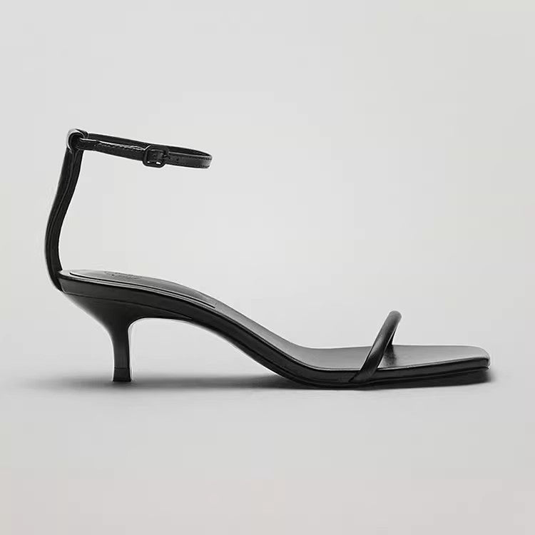 Women's Buckle Fashion Summer Stiletto Square Toe Open Genuine Fairy Sandals