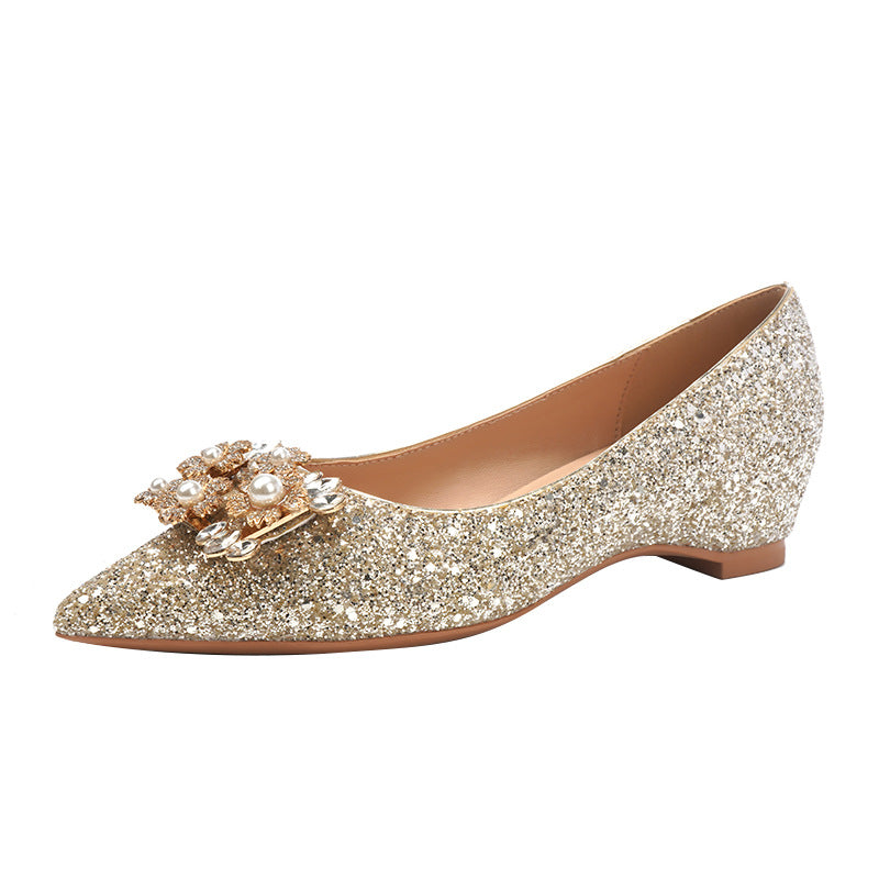 Women's Square Buckle Small With Hidden Wedge Pointed Toe Flat Heels