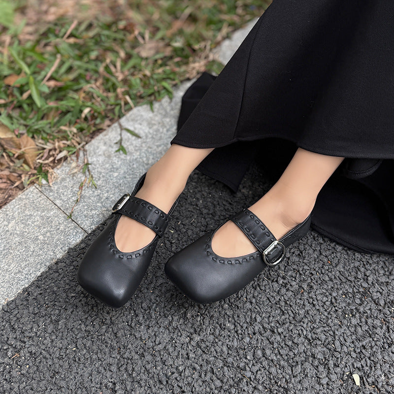Jane Vintage Square Toe Flat Bottom Grandma Women's Fashion Shoes