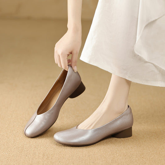 Women's French Retro Sheepskin Low-cut Thick Low Head Women's Fashion Shoes