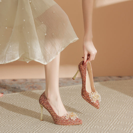 Women's Rhinestone Stiletto Wedding Waterproof Platform High Bride Women's Shoes