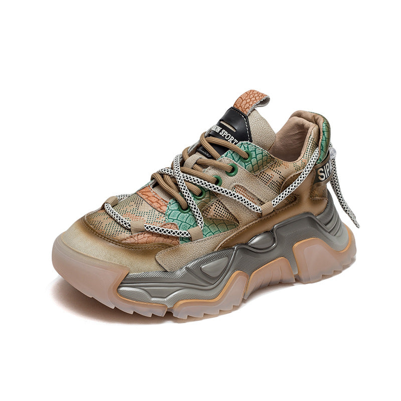 Women's Layer Cowhide Handmade Dad Platform Sports Color Casual Shoes