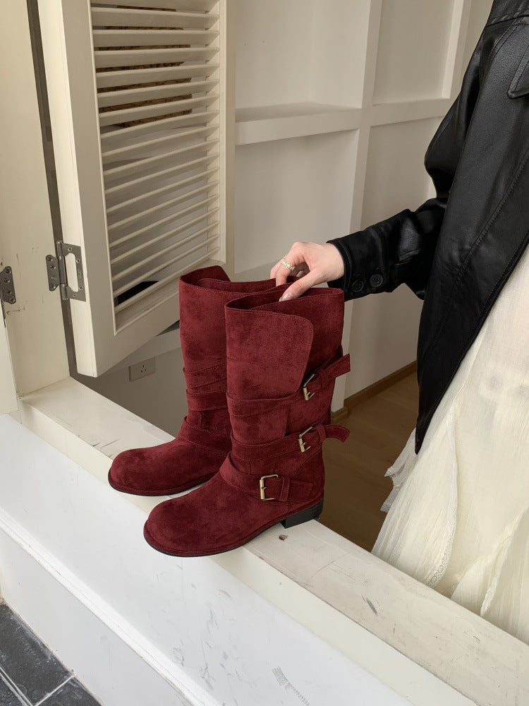 Women's Retro Platform Tall Knight Autumn Korean Graceful Fashionable Suede Thin Women's Leather Boots