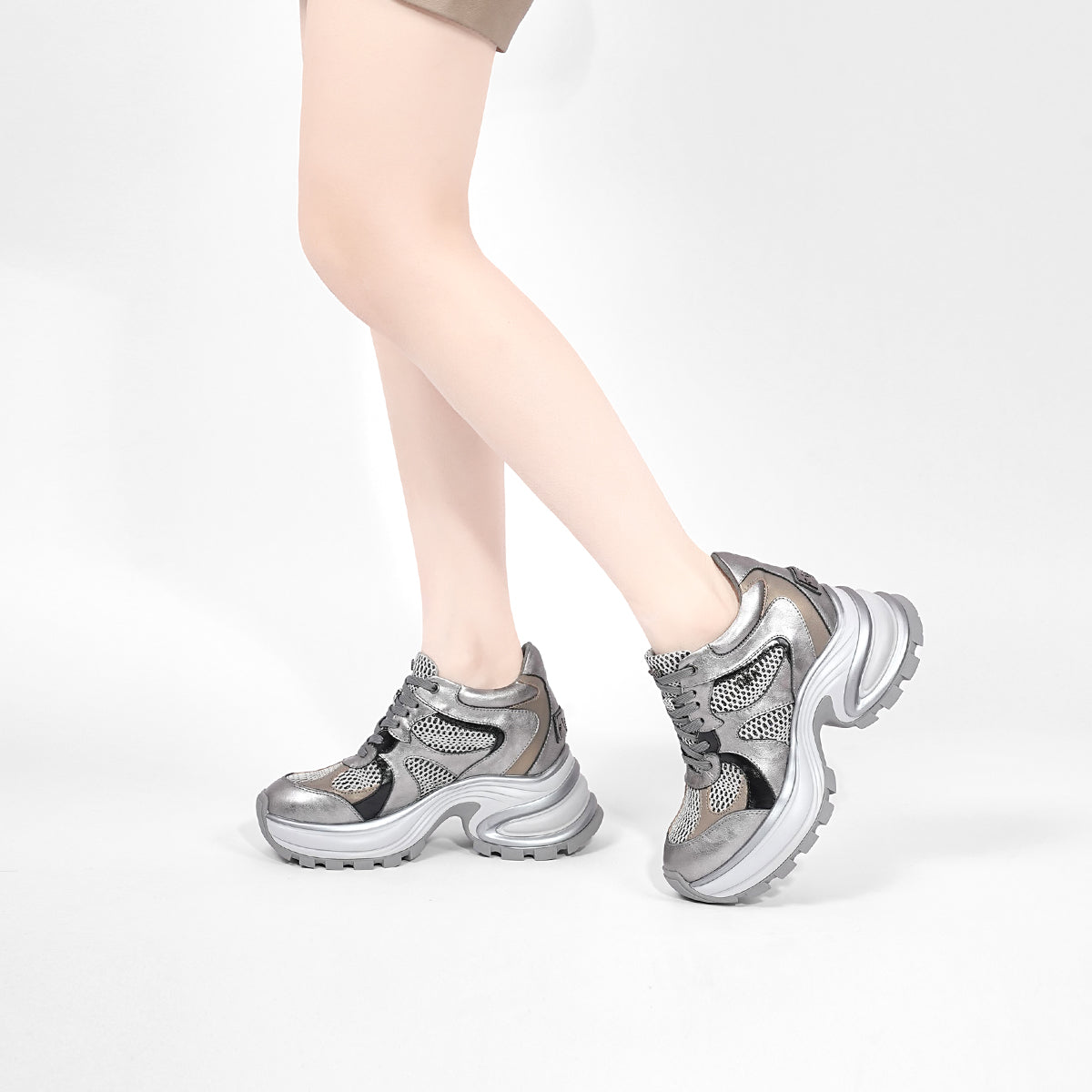 Women's Bottom Height Increasing Insole Mesh Stitching Wind Dad Women's Shoes