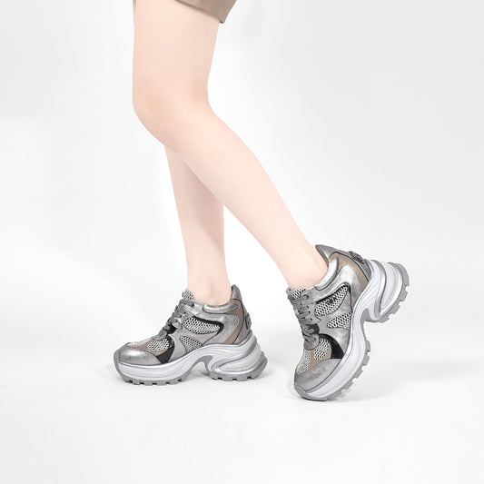 Women's Bottom Height Increasing Insole Mesh Stitching Wind Dad Women's Shoes