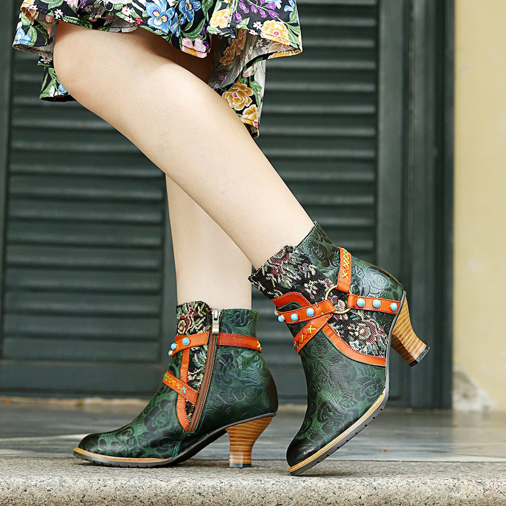 Women's Handmade Genuine Brushed Retro Fashion Ankle Boots
