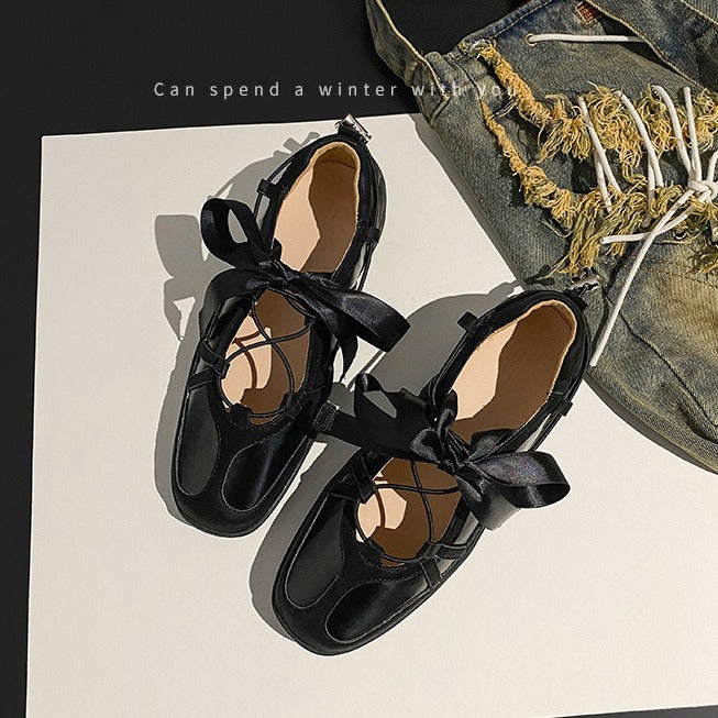 Fashion Strap Ballet Female Platform Bow Flat Casual Shoes