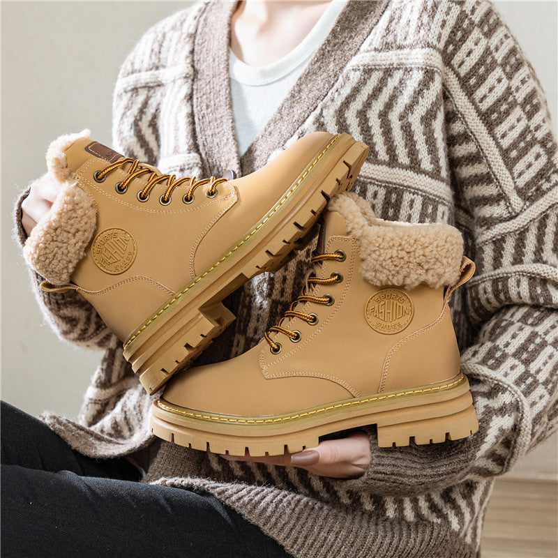 Women's Martin Genuine Lamb Wool Short Thick Bottom Women's Leather Boots