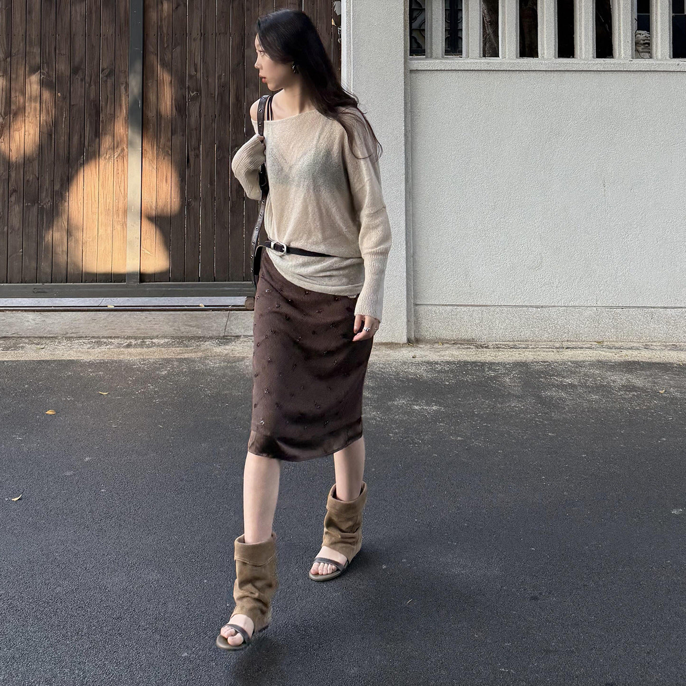 Niche Nomadic Style Open Toe Height Increasing Insole Flat Sandals