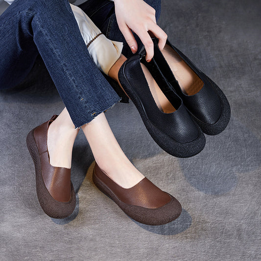 Women's Genuine Shallow Mouth Top Layer Cowhide Women's Shoes