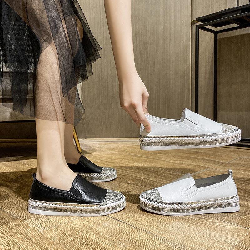 Slip-on Platform Lazy Cowhide Easy Wear Flat Women's Casual Shoes