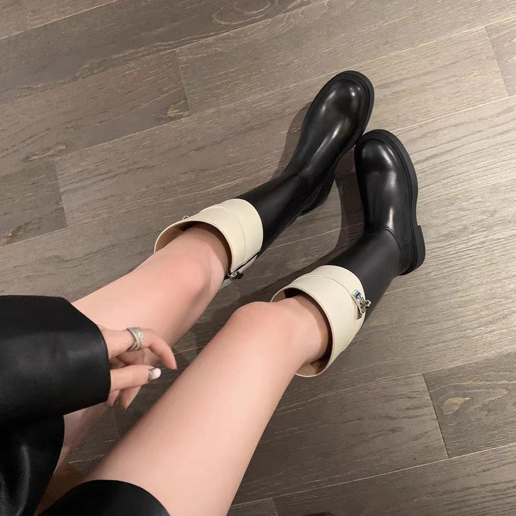 Quality Round Toe Lock Chunky Thigh High Knight Female Genuine Women's Leather Boots