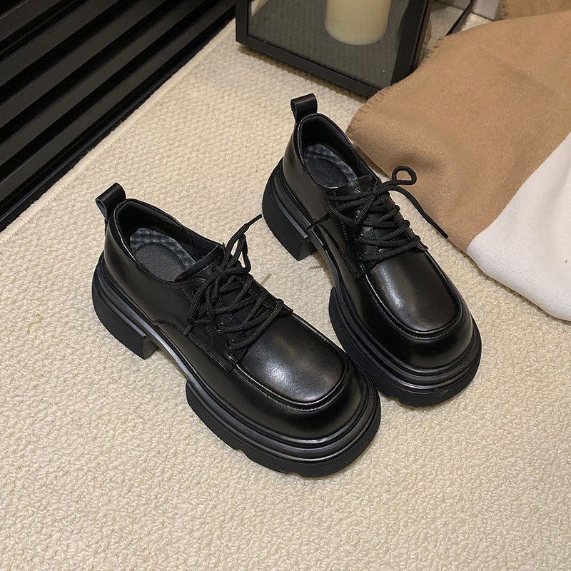 Women's British Style Platform Spring Genuine Elevator Leather Shoes