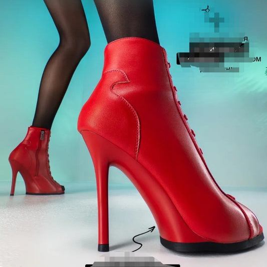Peep Toe High Booties Latin Dance Dancing Women's Leather Boots