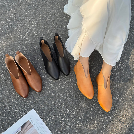 Radish Pointed Autumn First Layer Cowhide Women's Casual Shoes