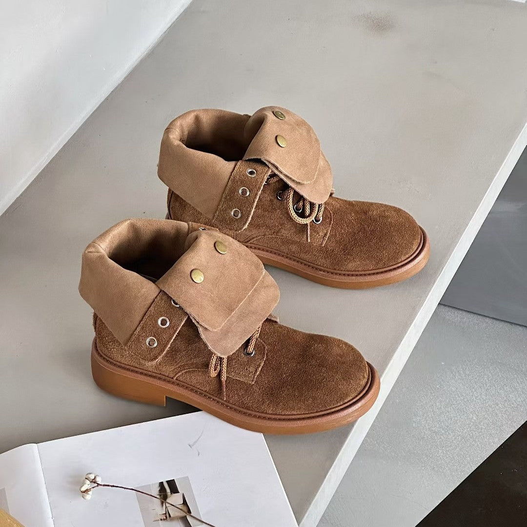 Women's Layer Cowhide Martin Autumn Green Spring Double Men's Shoes