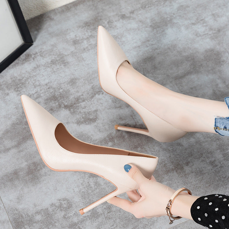 Women's High Pointed Toe Korean Elegant Sheepskin Bottom Slip-on Solid Women's Fashion Shoes