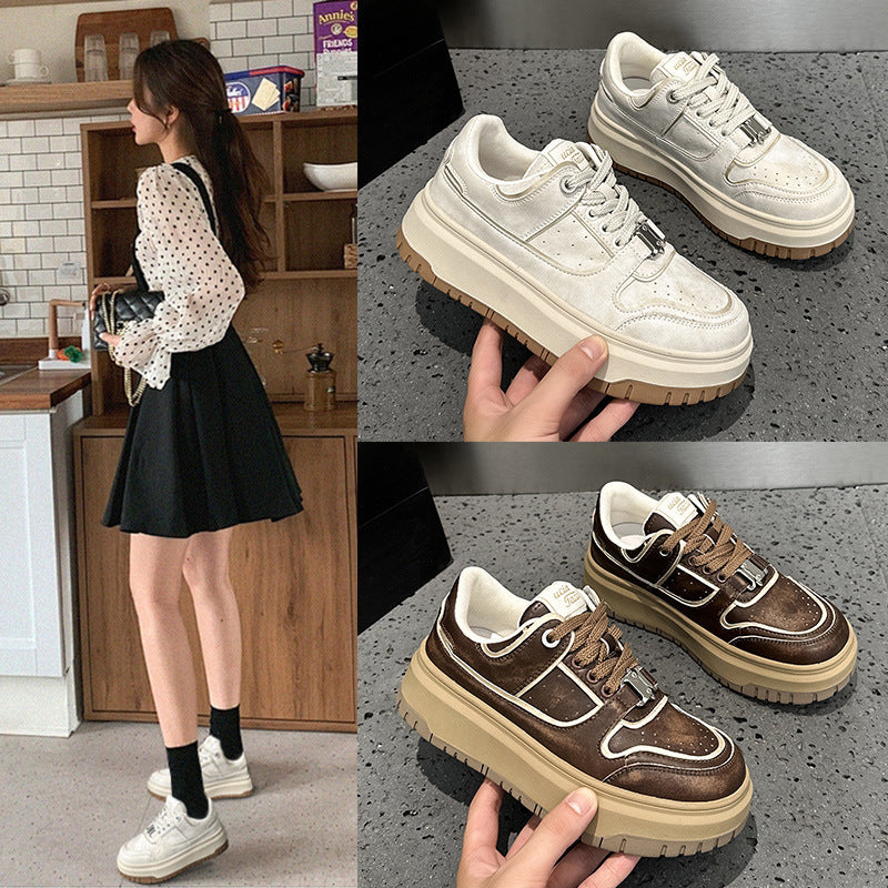 Women's White Thick Sole Increased Soft Breathable Bread Muffin German Training Women's Casual Shoes