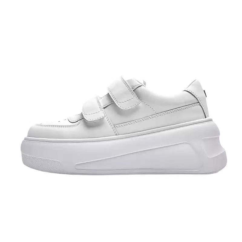 Women's White Thick-soled Smiley Face Velcro Spring Genuine First Layer Women's Casual Shoes