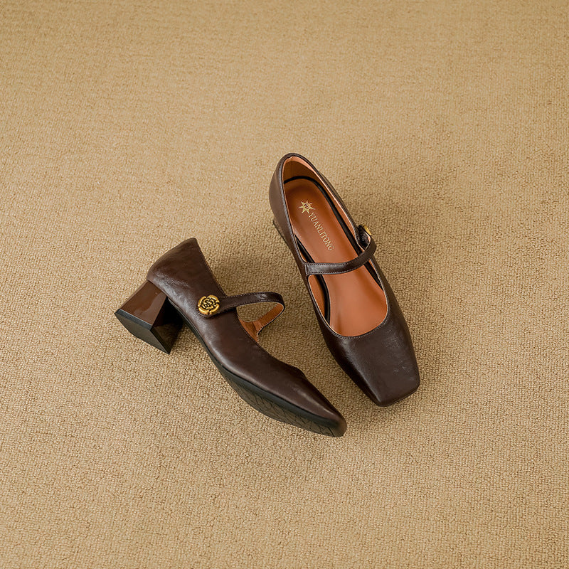 Women's Strap Mary Jane Chunky Low-cut French Women's Fashion Shoes