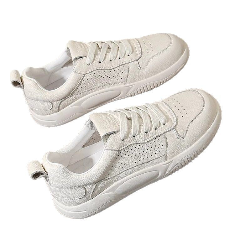 Women's Cowhide Veet White Soft Bottom Sports Leisure Women's Casual Shoes
