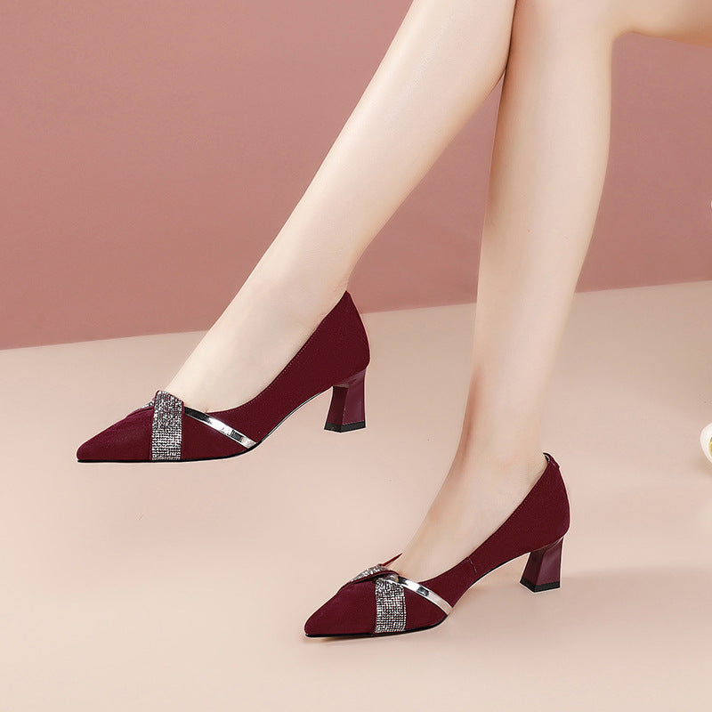 Women's Pointed Temperament High Comfortable Slip-on Cowhide Women's Fashion Shoes