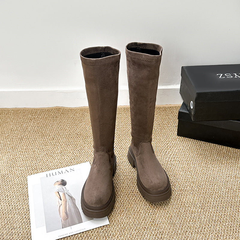 Long Female Height Increasing Suede Over Boots