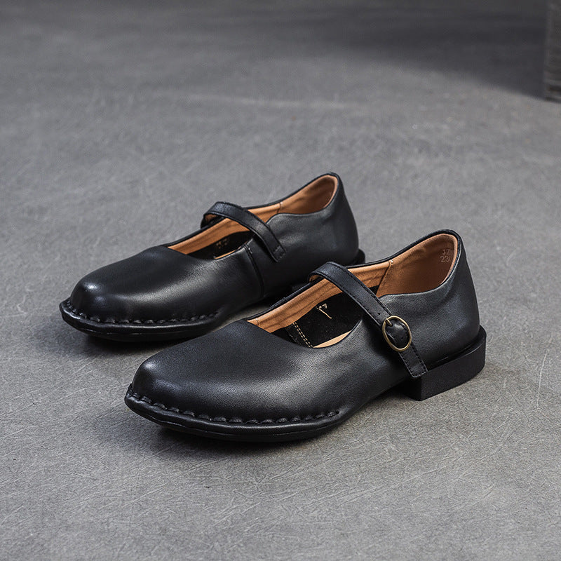 Women's First Layer Cowhide Buckle Pumps Fashion Casual Shoes