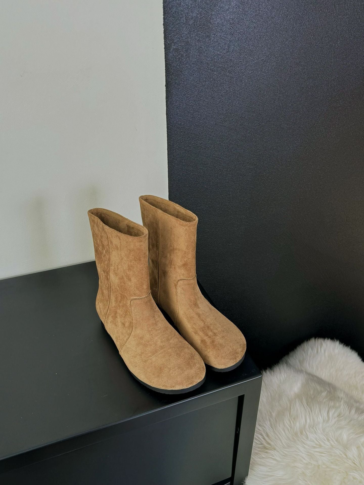 Women's Retro Lazy Style Pinecone Booties Round Toe Flat Bottom Martin Women's Leather Boots