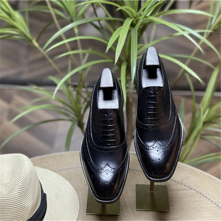 Men's Korean Autumn Genuine Breathable Brogue Carved Leather Shoes