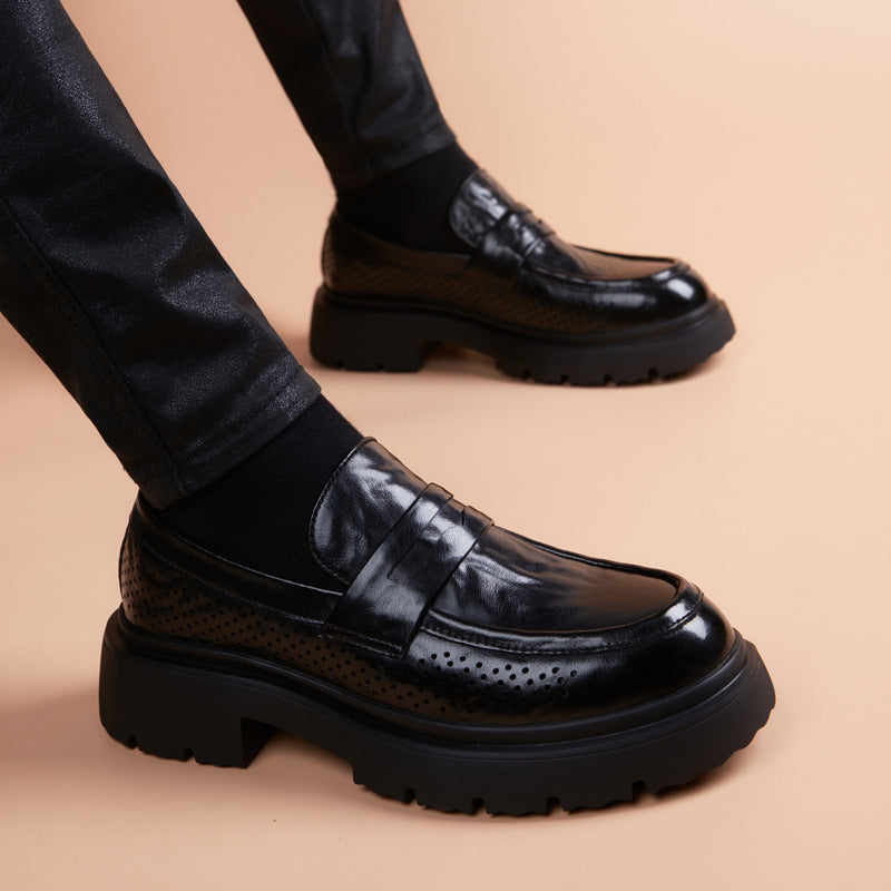 Men's Side Punching Thick Bottom Increased Leisure Slip On Peas Foam Men's Business Leather Shoes