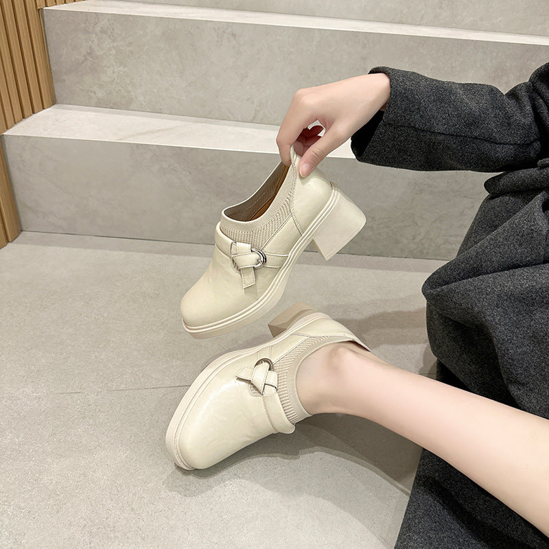 Women's Genuine Korean Chunky Knitted Slip-on Ankle Women's Fashion Shoes