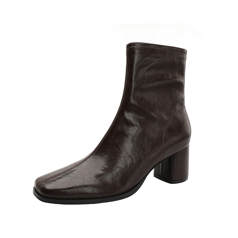 Women's Square Toe Chunky Side Zip Martin For Early Heels
