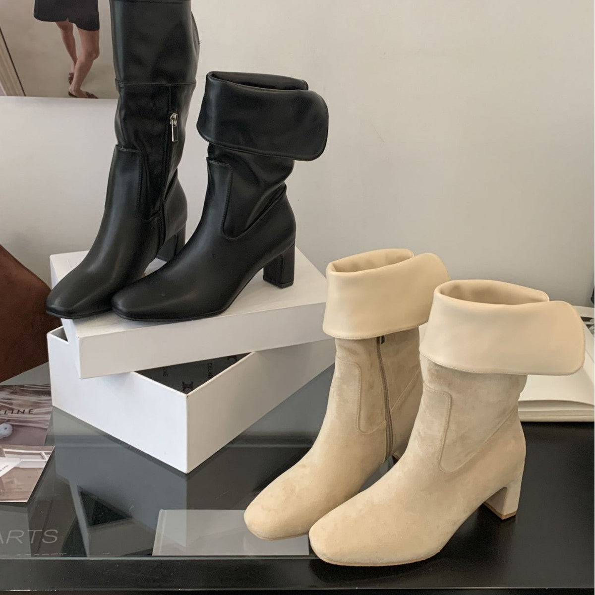 Women's Toe Side Zipper Thin Chunky Fashion Two-way Knight Boots