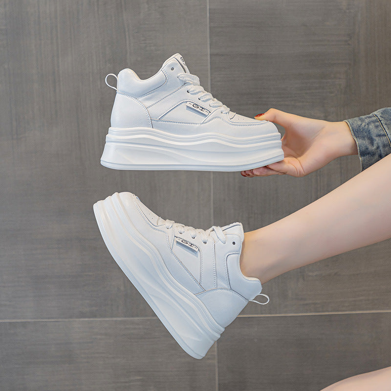 Women's & Children's Thick Bottom Height Increasing Insole Leisure High Top Leather Shoes
