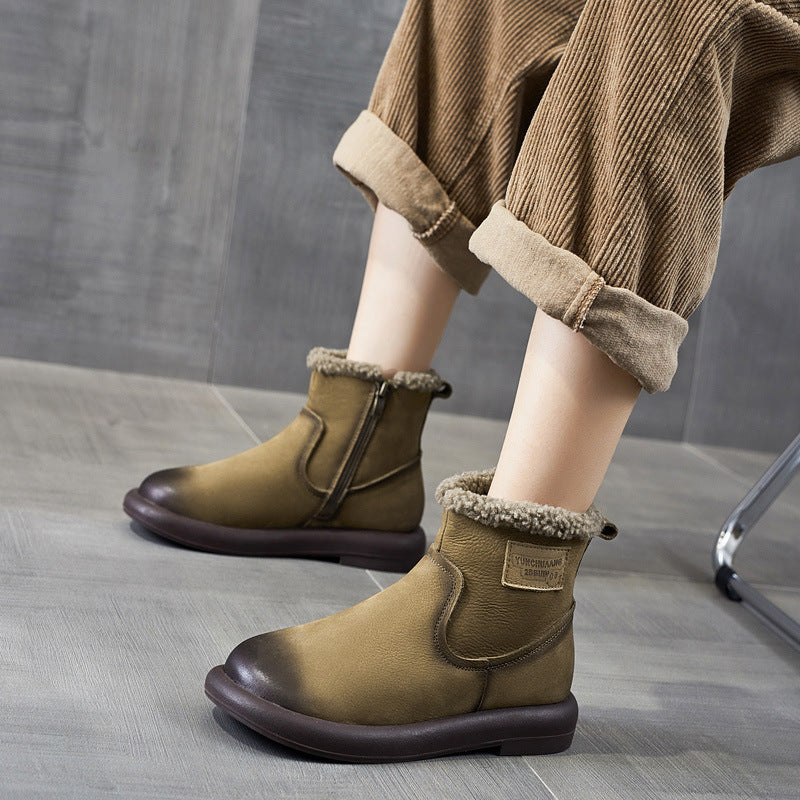 Women's Bottom Short Winter Warm Lamb Wool With Veet Vintage Snow Boots