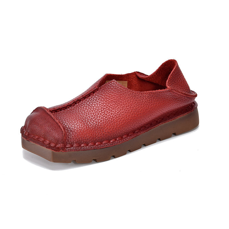 Women's First Layer Cowhide Vintage Soft Bottom Surface Square Toe Step-on Women's Casual Shoes