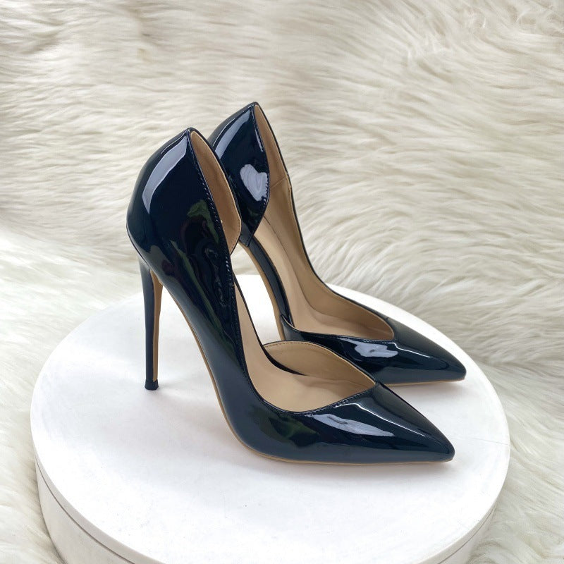Women's Black Patent Side Empty Fashion Stiletto Women's Shoes