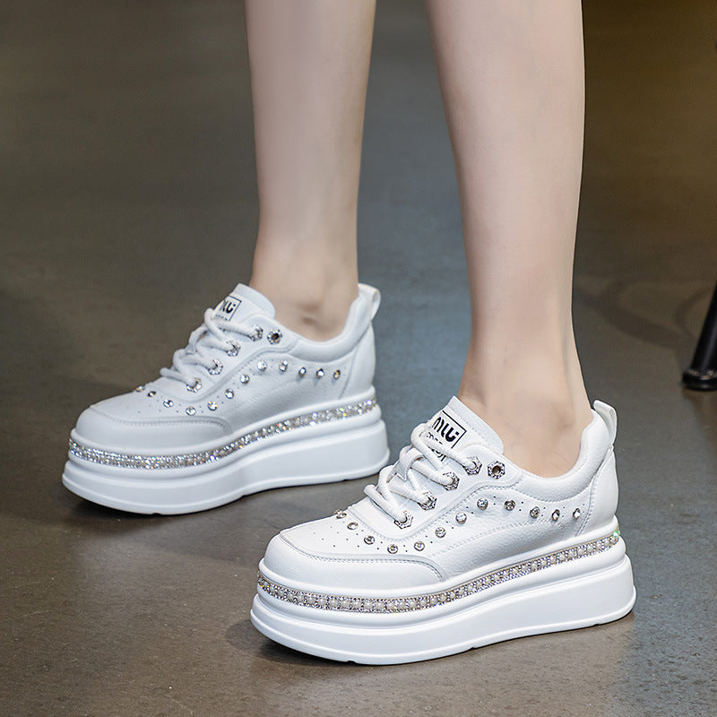 Women's Autumn Platform White Small Rhinestone Pearl Women's Casual Shoes